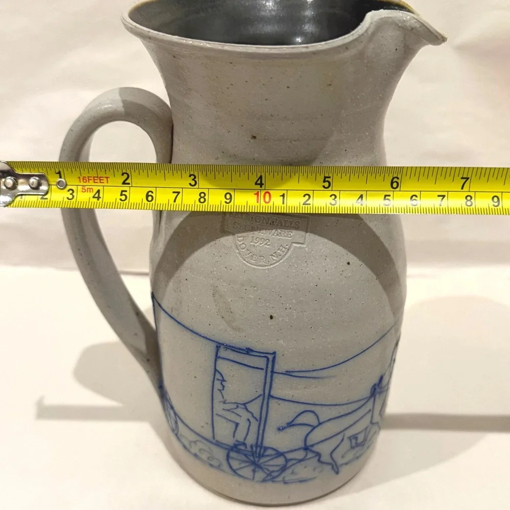 RARE Salmon Falls Stoneware Pitcher Horse Buggy 1992 Signed Crayton-Ackley